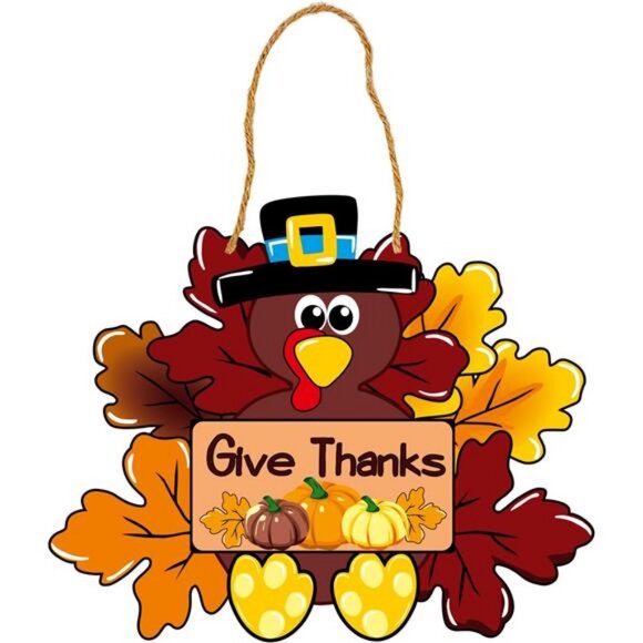 Give Thanks Turkey Door Hanging Decoration SIgns Thanksgiving Hanging Signs - Picture 1 of 8